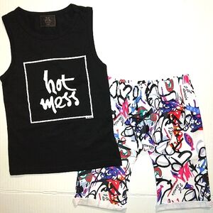 Brand New~Toddler Boys "Hot Mess" Tank & Graffiti Shorts boutique Short Set~3T